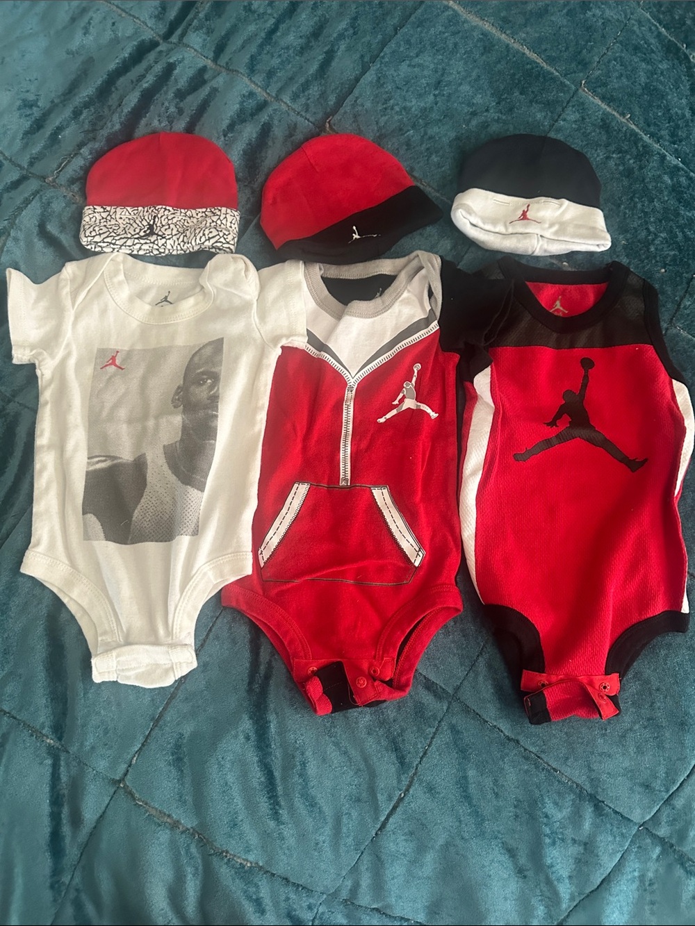 Jordan Infant One-Piece Bodysuits in Red, White, and Black - 3 Pack